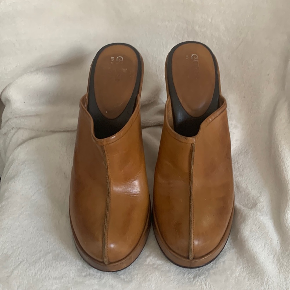 Guess by Marciano Brown Leather Clog Heels